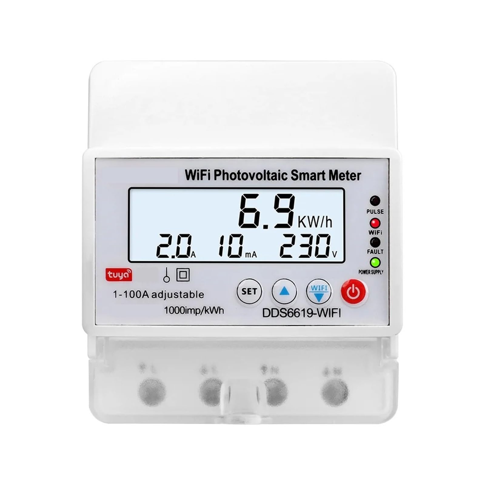 Medidor De Energía Monofásico AC 100A Con Control Remoto WIFI, Contador KWh, Vatímetro Electricidad Analógico Consumo Doméstico Monitorización Precisa Energía