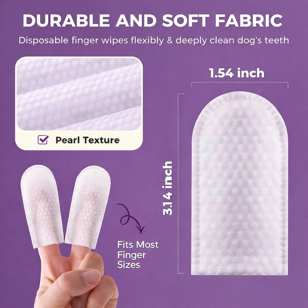 TRYV 50pcs Pet Teeth Cleaning Finger Wipes | Dog Cat Dental Cleaning Pads | Plaque Tartar Remover | Finger Toothbrush Wipes for Fresh Breath & Healthy Gums 1