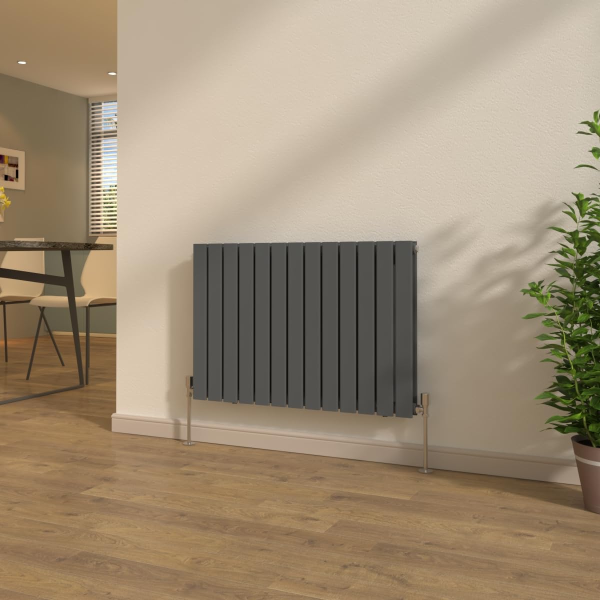 NRG 600x884mm Anthracite Horizontal Designer Radiator Central Heating Flat Panel Double Column + Free Angled Valves