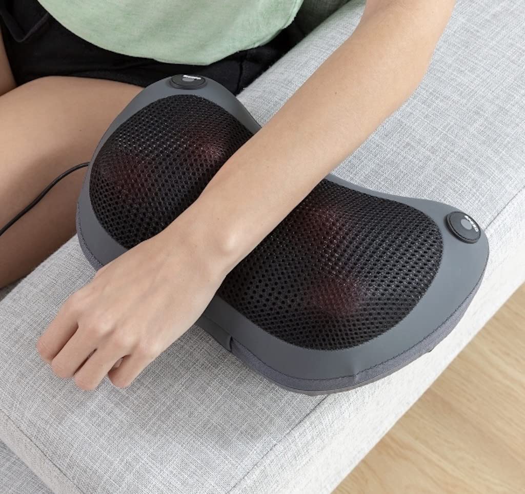 AILEDA Cojín de Masaje Shiatsu con 4 Rollos 3D Masajeador, Shiatsu Masajeador Espalda y Cervicales, los Mejores Regalos para papá/mamá Relajar y Aliviar Dolores Musculares
