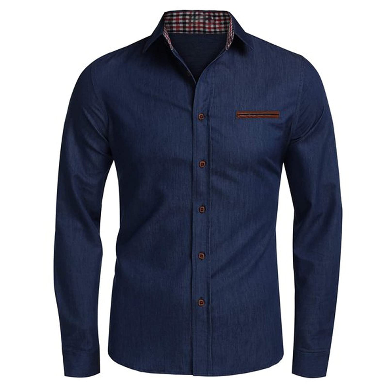 Mens Long Sleeves Button Down Dress Shirts Vintage Denim Blouse Business Tops Mens Office Workwear Tshirt Lapel Neck