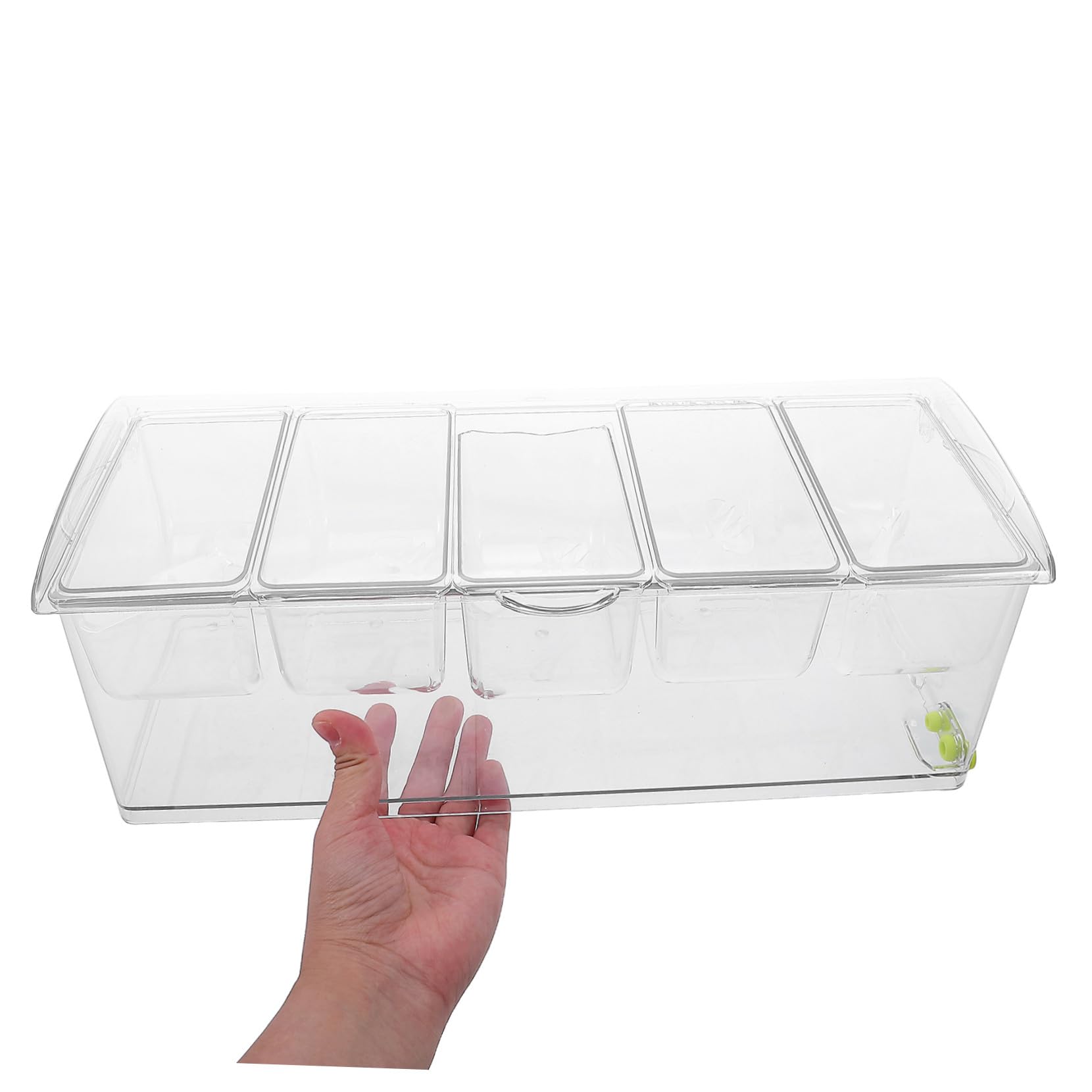 Ipetboom Plateau de Service Réfrigéré Compartimenté avec Couvercle Bac à Condiments Plastique Cases pour Buffet Fruits Sauces et Garnitures Set Complet avec Accessoires pour Événements et