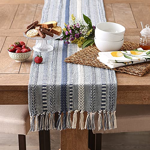 DII Farmhouse Braided Stripe Table Runner Collection, 15x72 (15x77, Fringe Included), French Blue, 15x72" (15x77", Fringe Included) - Image 4