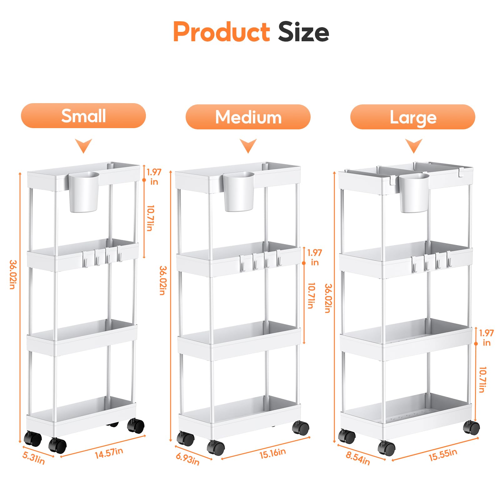Shirvee 3PCS Carrello con Ruote a 4 Ripiani Mobile Rotelle Salvaspazio Storage Rack Bagno Cucina per Portavivande Portafrutta (Bianco)