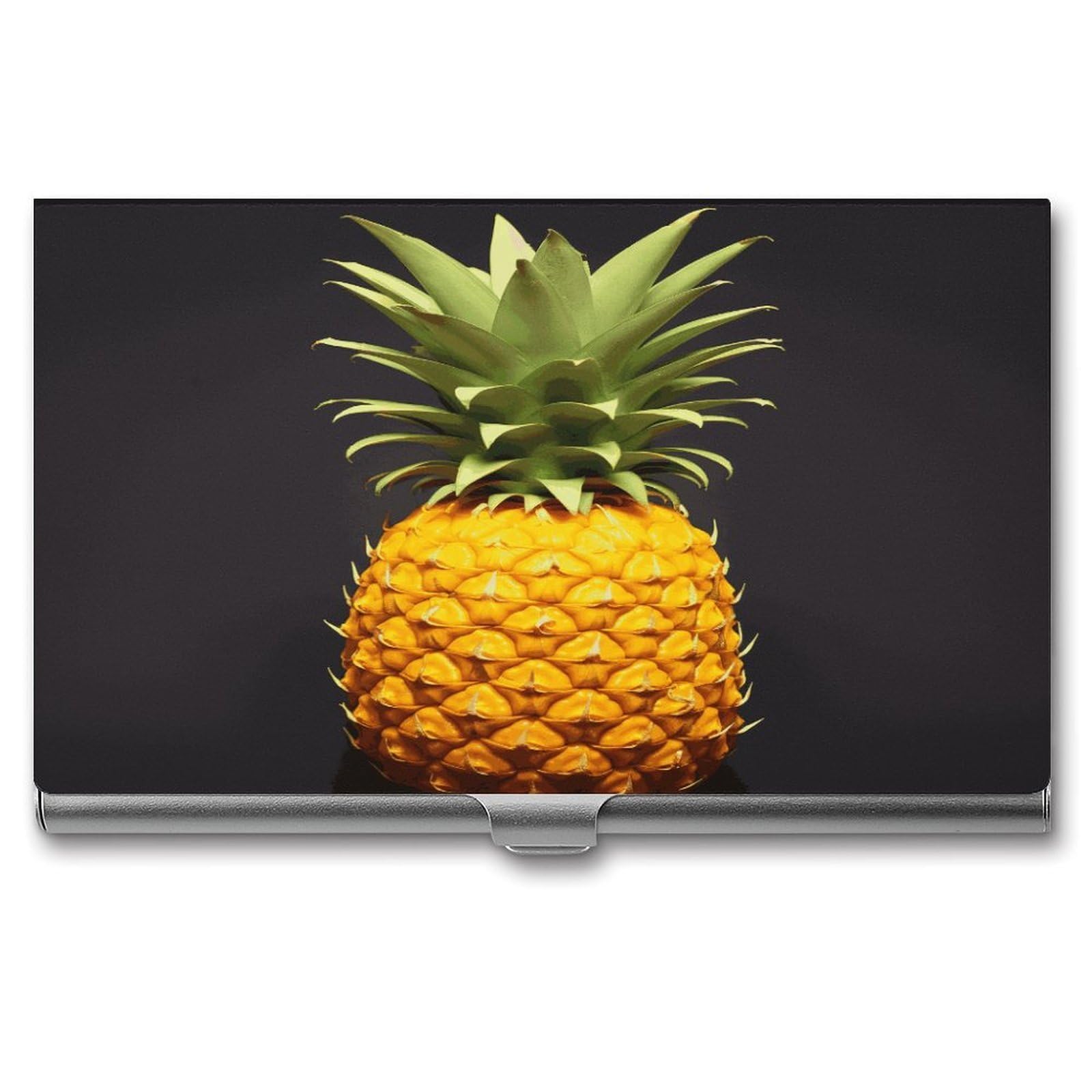 FekiLoot Yellow Pineapple Business Card Holder for Men Women Metal Slim Organizer Business Card Carrier Wallet Name Cards Holder Retro Slim Pocket Purse Small Portable Card Case