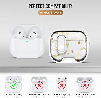 Compatible Airpods 4 Case (2024) with Phone Stand & Cleaner Kit,Print Soft Silicone Lock Clip Apple AirPods 4th Generation Case, Airpod 4 Cover with Keychain for Women/Girls,Flower
