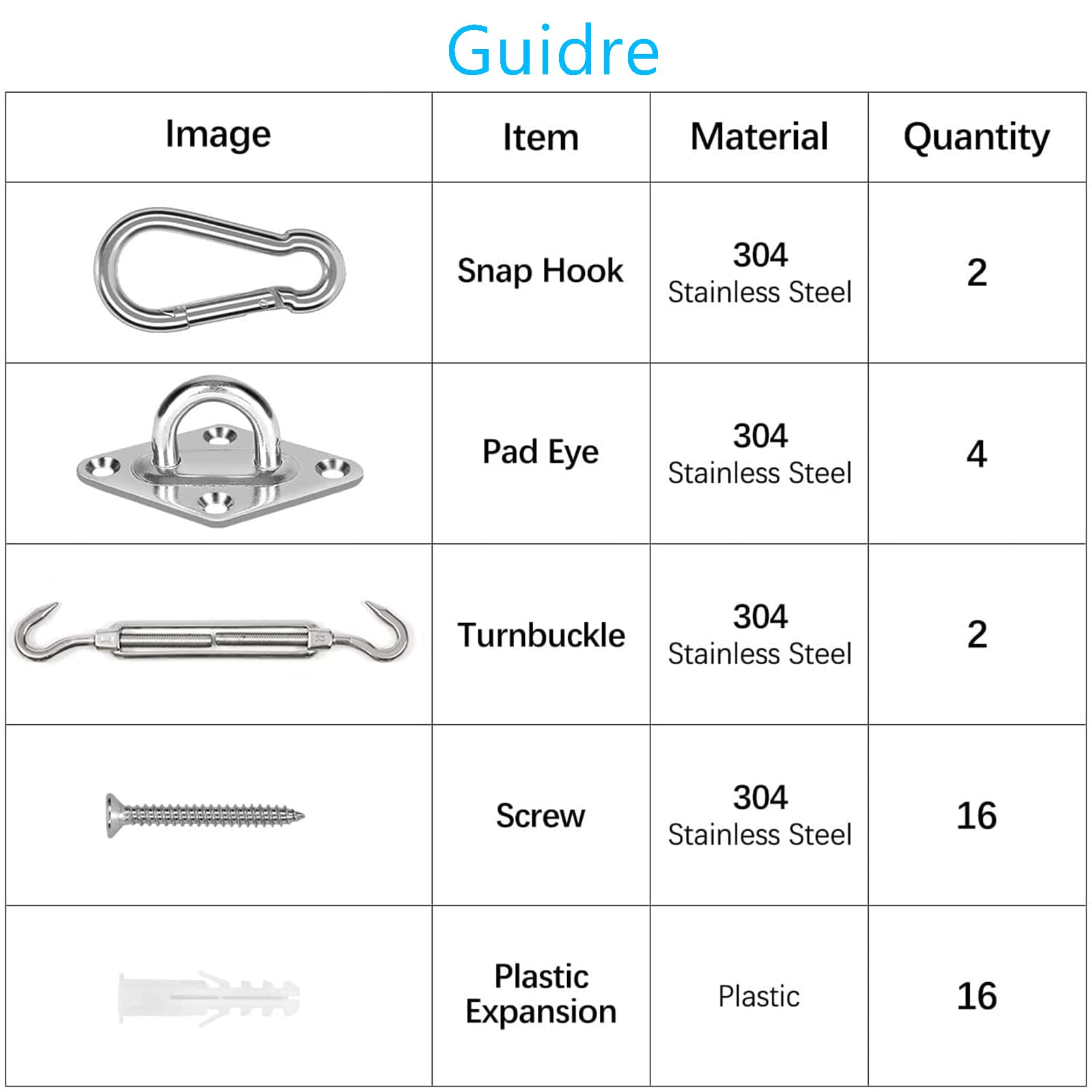 Kit Fissaggio Tenda A Vela In Acciaio Inox 304 - Per Tende Parasole Triangolari E Rettangolari - Foto 8