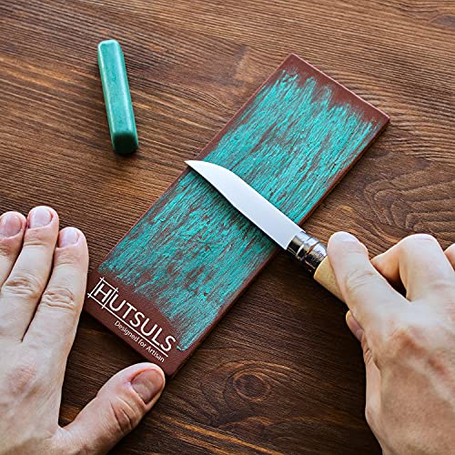 Hutsuls Brown Leather Strop With Compound - Get Razor-Sharp Edges With Stropping Kit, Green Honing Compound & Vegetable Tanned Two Sided Leather Strop Knife Sharpener Step-By-Step Guide Included #TOP3