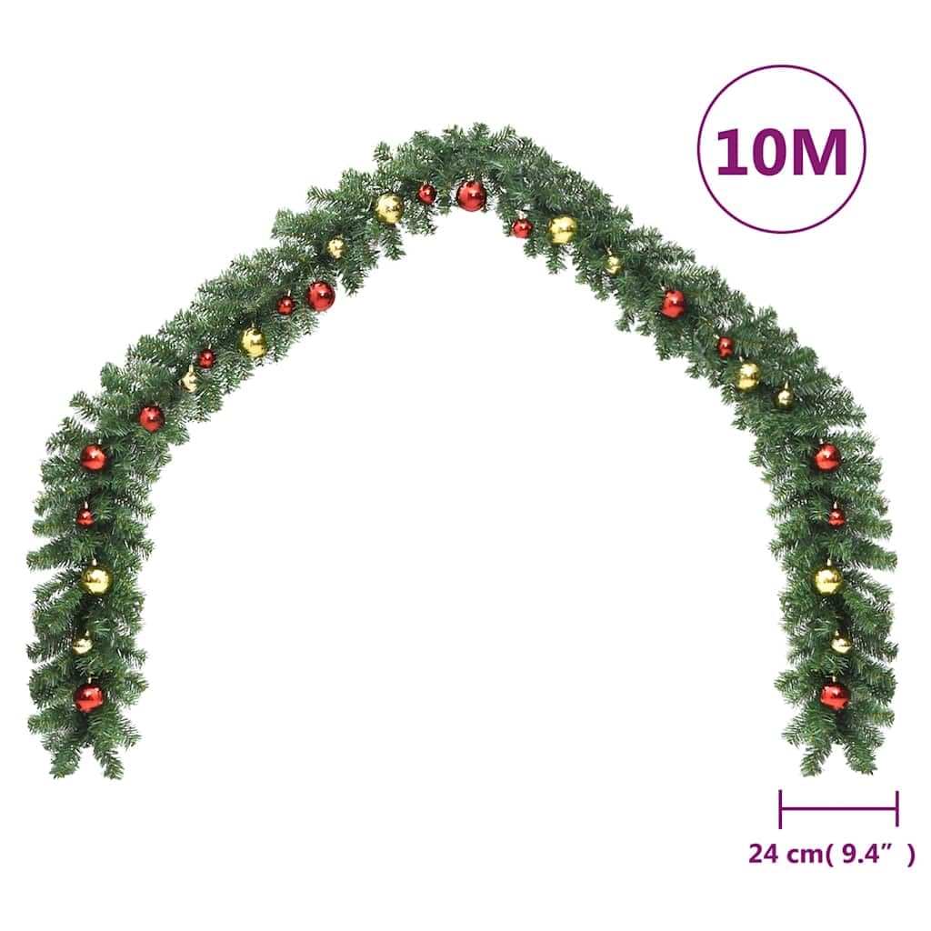Weihnachtsgirlande mit Kugeln und LED Lichtern 10 m grün PVC 150 LEDs 4 Lichteffekte für Innen und Außen Festtag Advent Dekoration Baumschmuck