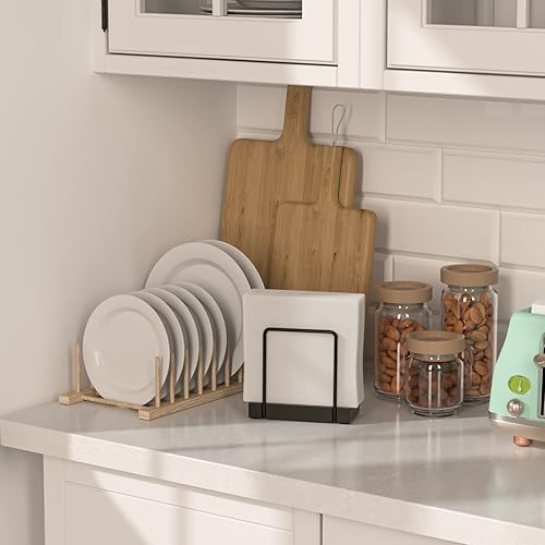 Miniatura 3 de Wican Napkin Holder for Table, Bamboo Iron Standing Napkin Dispenser for Kitchen Dining Farmhouse Cocktail Picnic Bar Rustic Wood Holders for Paper