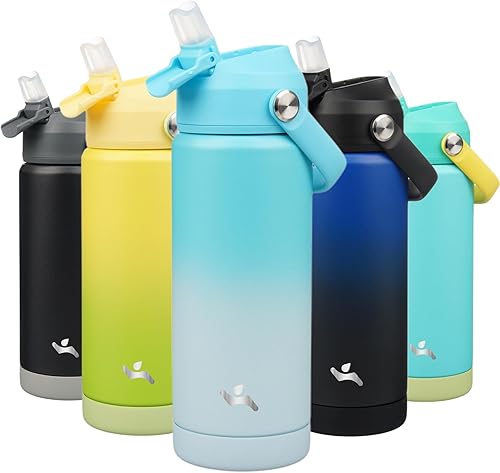 Miniatura 19 de Botella de agua aislada con tapa con pajilla, botella de metal al vacío de acero inoxidable de 12 onzas con mango de silicona, rosa ROSA ROSA,Flor