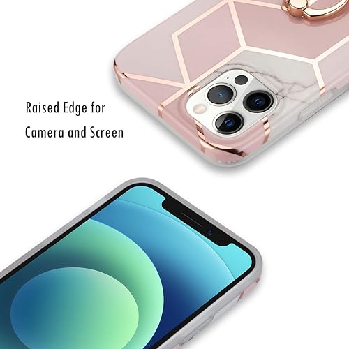 Miniatura 5 de MANLENO Funda compatible con iPhone 1212 Pro, diseño de mármol con soporte de anillo, soporte de soporte, diseño brillante, para mujeres y niñas,