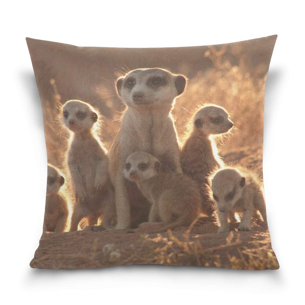 Pillowslip Meerkats Pillowcase Square Home Decor 45X45Cm Printed Zippered Cushion Case Throw Pillow Cover For Car Sofa Bed Chair