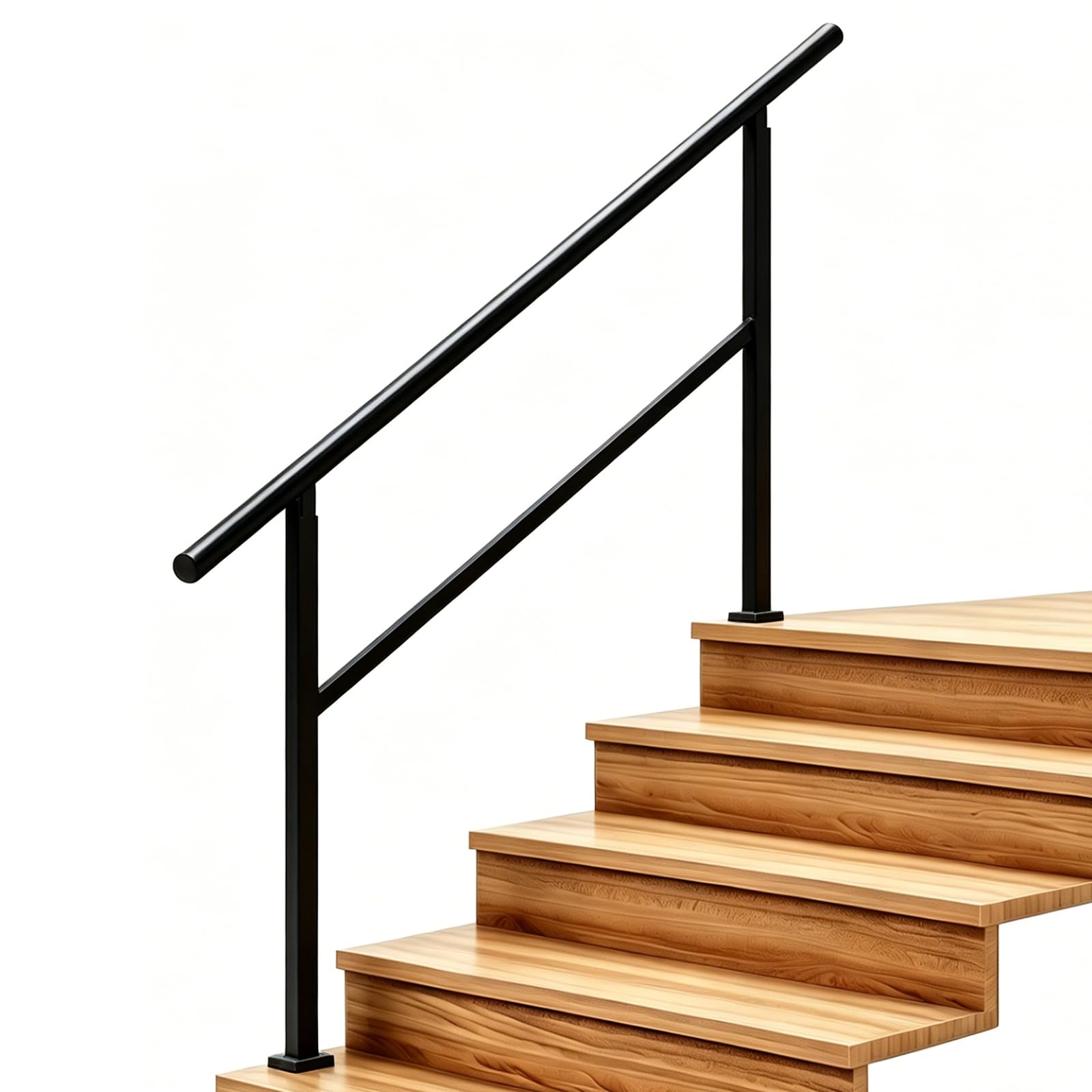 Hand Rails for Outdoor Steps，Stair Handrail & Indoor Stair Railing Kit，Railings for Outdoor Steps for Fence & Outdoor Steps (1, Black-Straight, 5 Step)