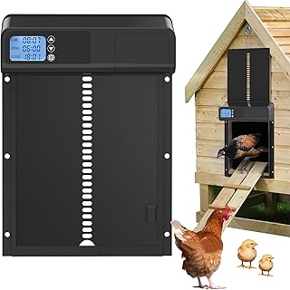 Automatic Chicken Coop Door with Timer, Gear Lifter Multi-Mode Automatic Chicken Coop Door Battery Powered Full Aluminum Door,Opener Light Sensor with LED Display…