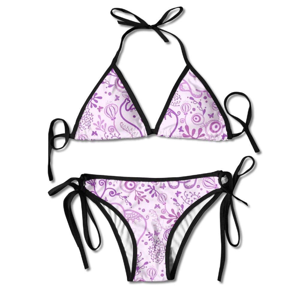 Osmykqe Womens Sexy Bikini Sets Bathing Swimsuits Tie Back Purple Elephants Flower Print
