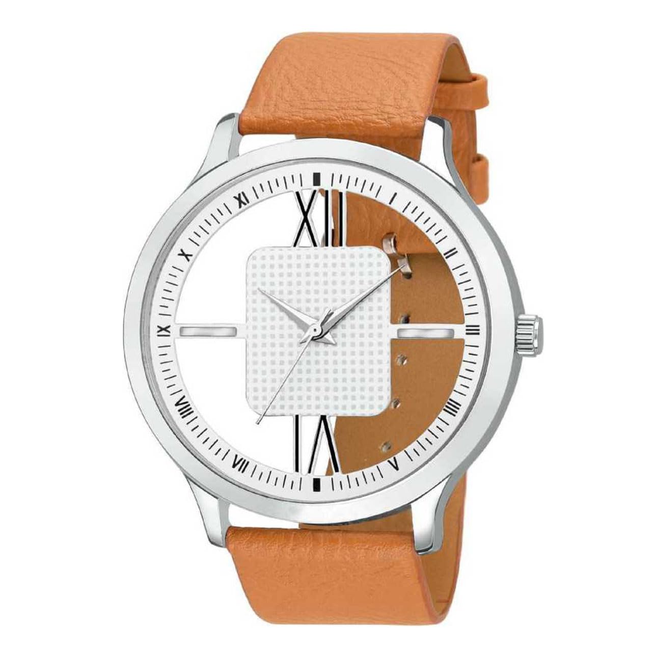 Shreefa White Round Open Dial Chiku Colour Strap Men Watch Analog Watch - For Men (B0CFJFJMYG) Amazon Price History, Amazon Price Tracker