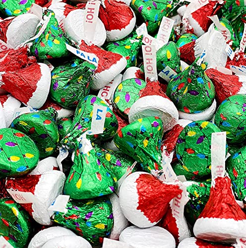 Hershey's Kisses Santa Hat Wrap - Individually Wrapped Chocolate in Red and Silver Foil- Hershey Christmas Candy - Christmas Candy Bulk (2 Pounds)