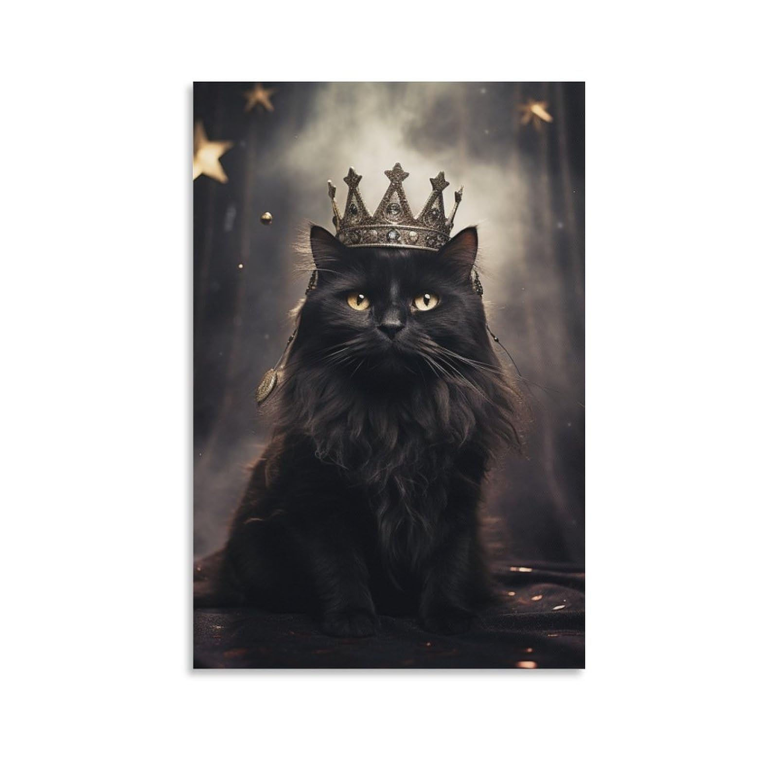 AYAROS Crown Black Cat Canvas Wall Art for Bedroom Handsome Crown Animal Vintage Wall Decor Poster for Room Aesthetic Unframed 08x12 inch