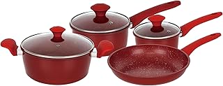 Herzberg, HG04715-RED, Ensemble complet de batterie de cuisine avec revêtement antiadhésif, rétention de chaleur, poignées ergonomiques, facile à nettoyer, 7 Pièces, Rouge