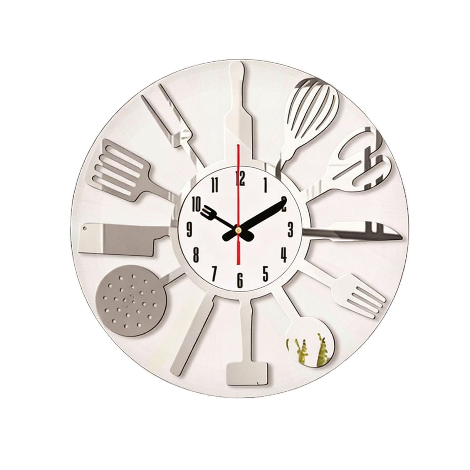Horloge murale de cuisine avec finition élégante miroir argenté en acrylique