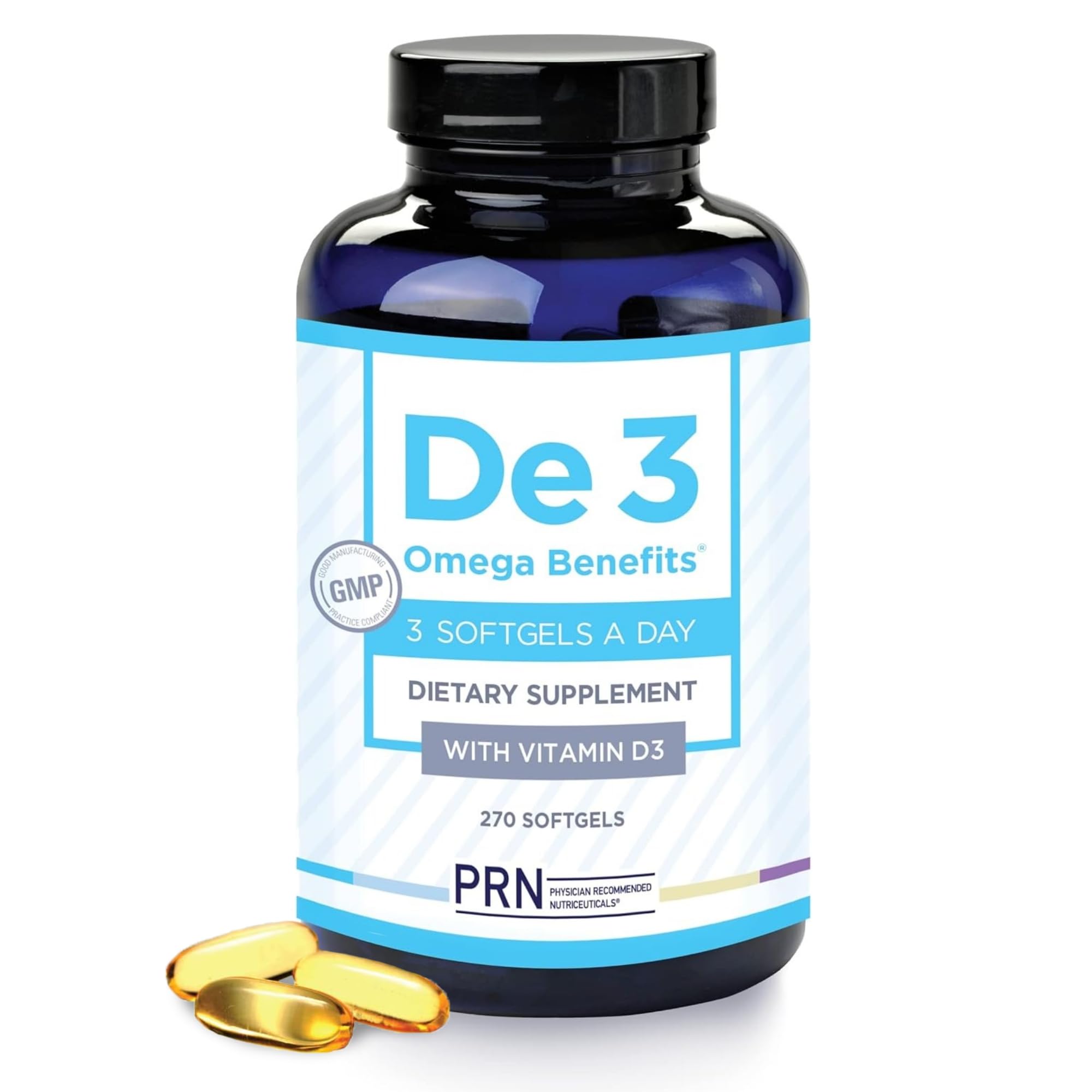 PRN De3 Dry Eye Ultra Pure rTG Omega 3 – Support for Dry Eyes - 2240mg EPA & DHA – New & Improved-Burpless-3 per Day Serving, 3-Month Supply