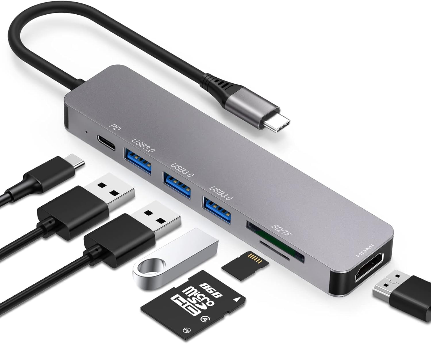ABC USB C Hub Adapter Multiport 7 in 1 for Samsung Galaxy S23 Ultra S23+ A54 A14,Pixel 7a 7 Pro,iPad,MacBook Air, 4K HDMI Ethernet, 3 USB 3.0 High Speed Data Ports, 100W PD Type C Dock TF/SD Dongle.-picture-10