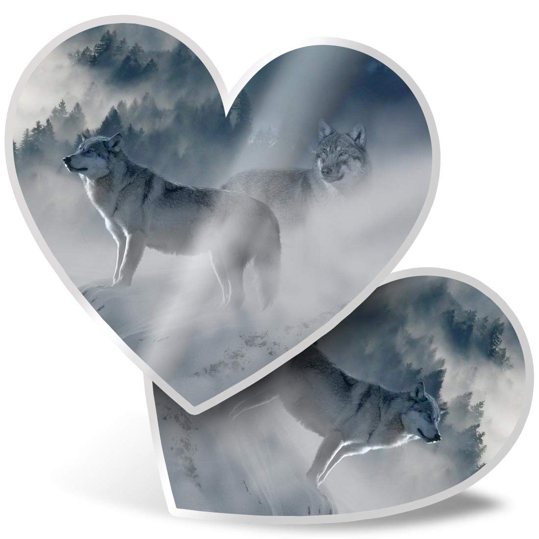 Destination Vinyl Ltd Multi 2 X 7.5Cm Heart Stickers - Wild Wolf Snow Forest Winter Wolves Decals 8107