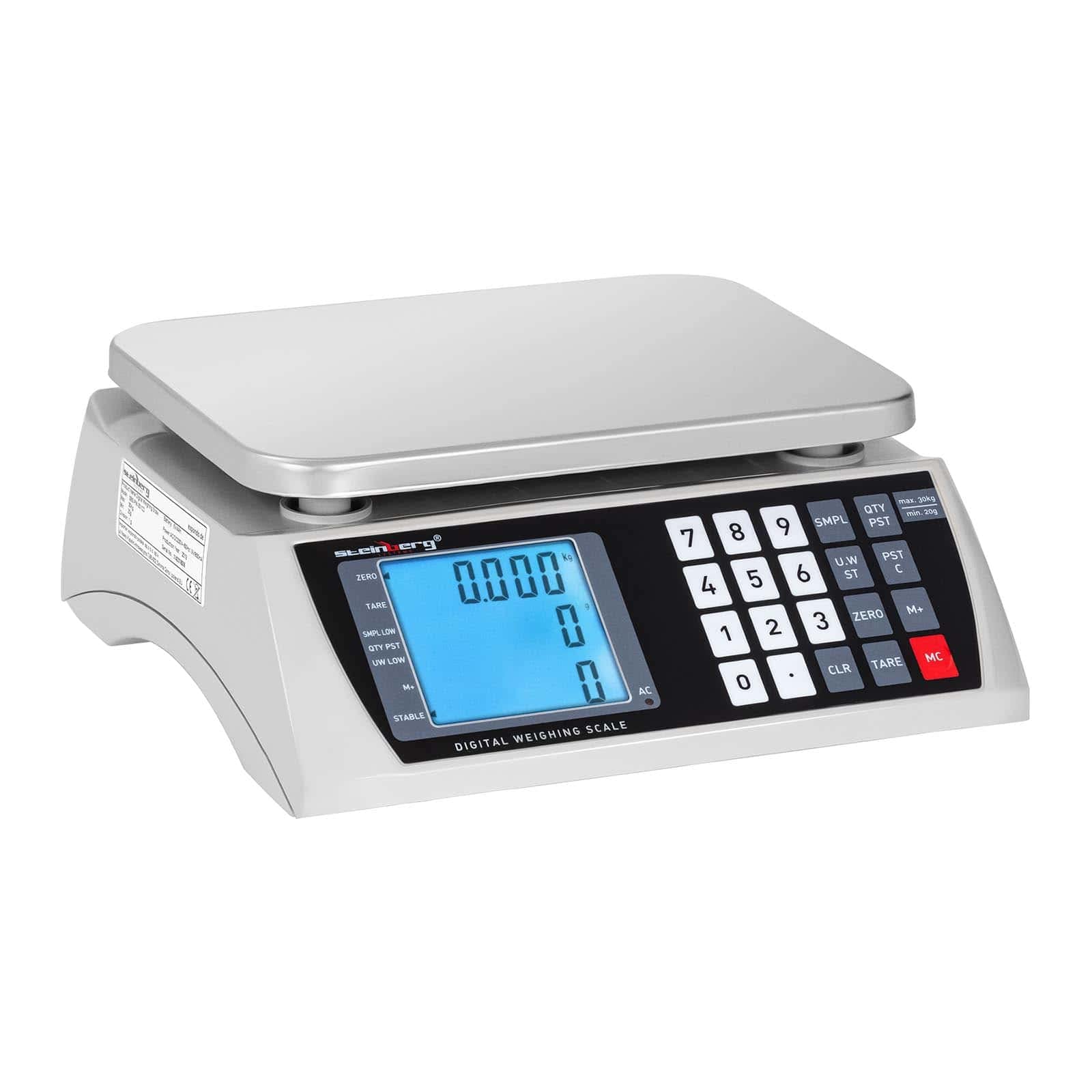 Steinberg Systems Balance Compteuse 30 kg / 1 g 22 x 17 cm 72 h d'Autonomie Appareil de Comptage Pèse-Pièces Pesée Industrielle