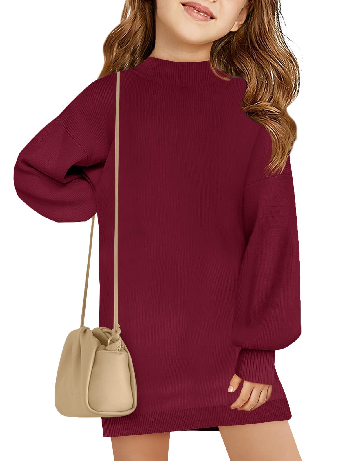 Robe pull surdimensionnée filles en tricot côtelé Haloumoning - 7