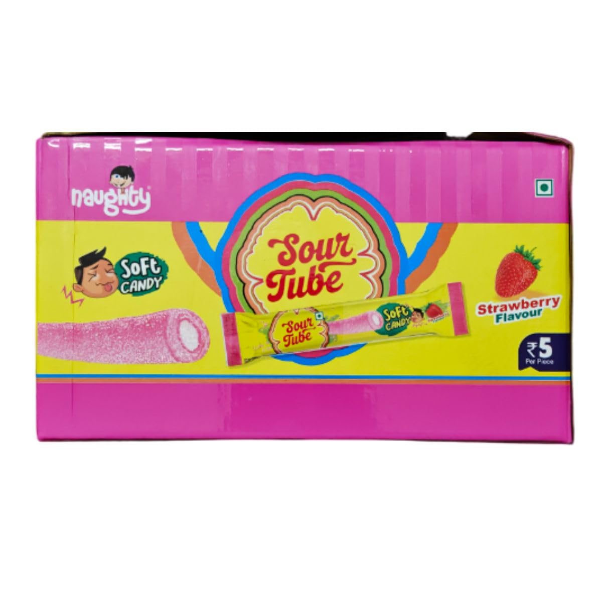 Sour Candy Tube Strawberry Flavour | 40 Pcs | 560g Soft & Chewy Toffee Pouch | Tangy Sweet Candy Tubes for Kids & Adults | Ideal for Party Packs, Birthday Return Gifts & Travel Snacks 1
