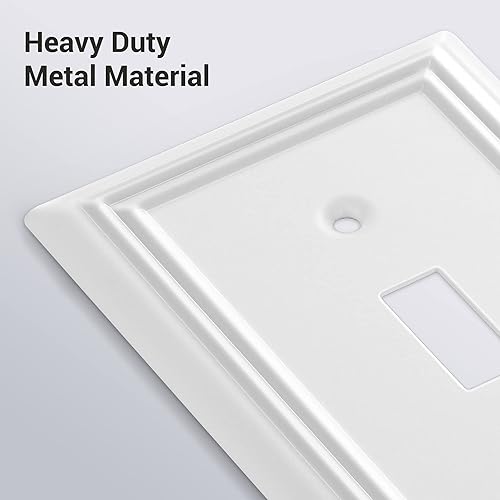 Miniatura 2 de DEWENWILS Paquete de 4 placas de pared de palanca, cubiertas metálicas para interruptores de luz con acabado blanco, placas frontales resistentes