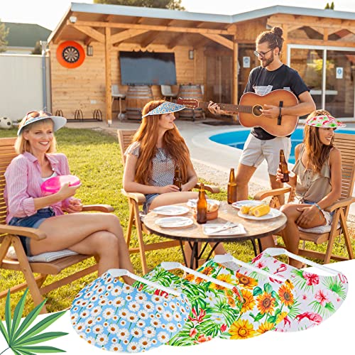 Jeyiour 12 Pcs Foam Visors For Women With Coil Bands Flower Patterns Sun Visor Hat Soft Adjustable Foam Sun Visors For Ladies Golf Tennis Outdoors Sport Summer, 4 Style #TOP5