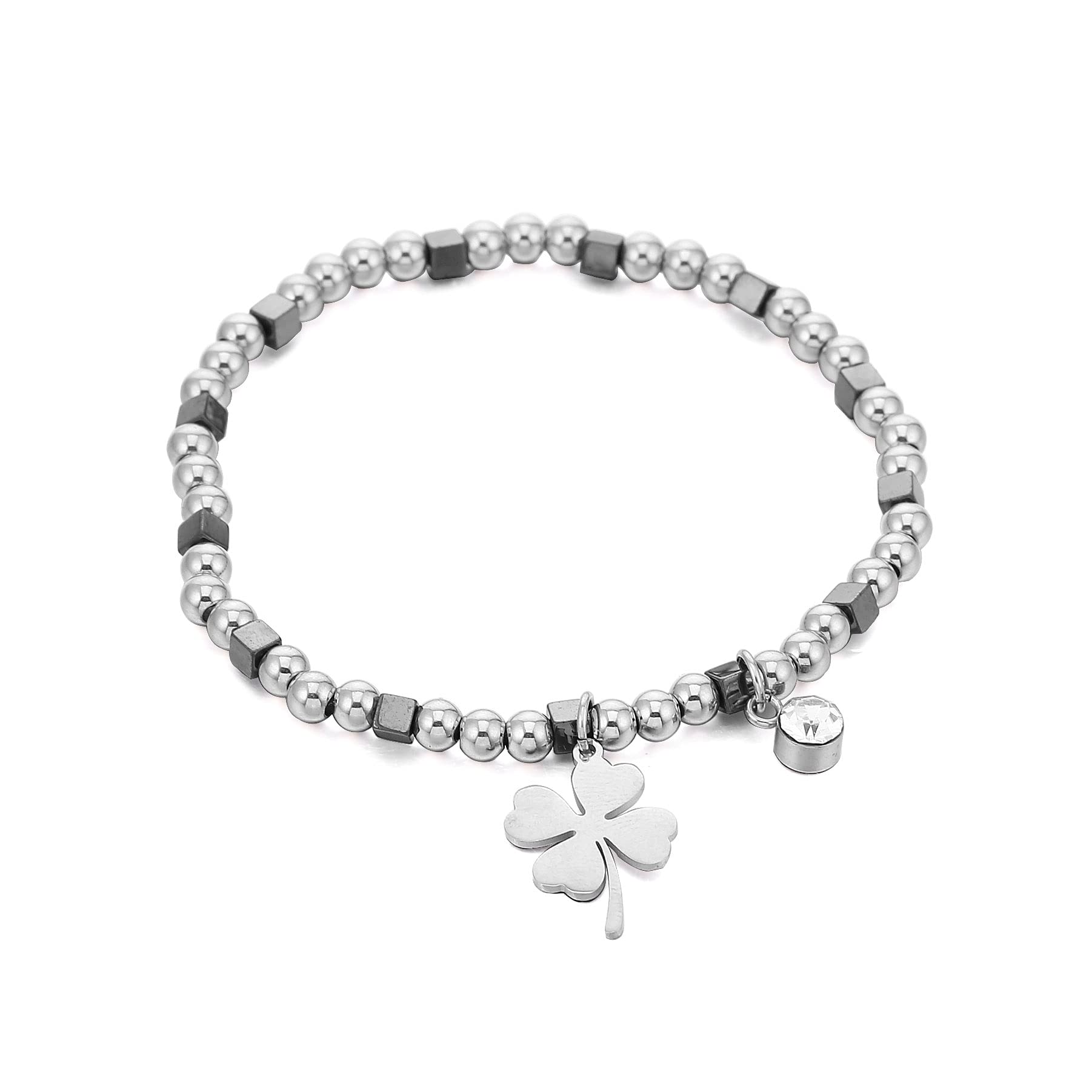 Ouran Bracciale elastico con perline da donna in acciaio inox con cristallo per ragazze, regalo per amici