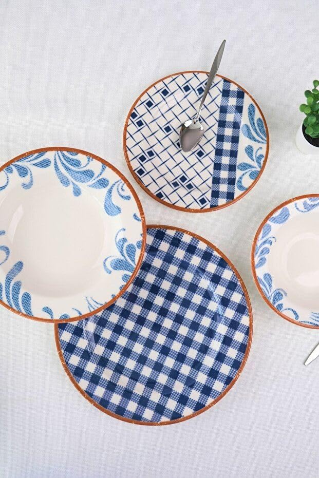 Elegancki 24-częściowy serwis obiadowy, 100% porcelana, w zestawie talerze do serwowania, miski i talerze deserowe, można myć w zmywarce i używać w kuchence mikrofalowej