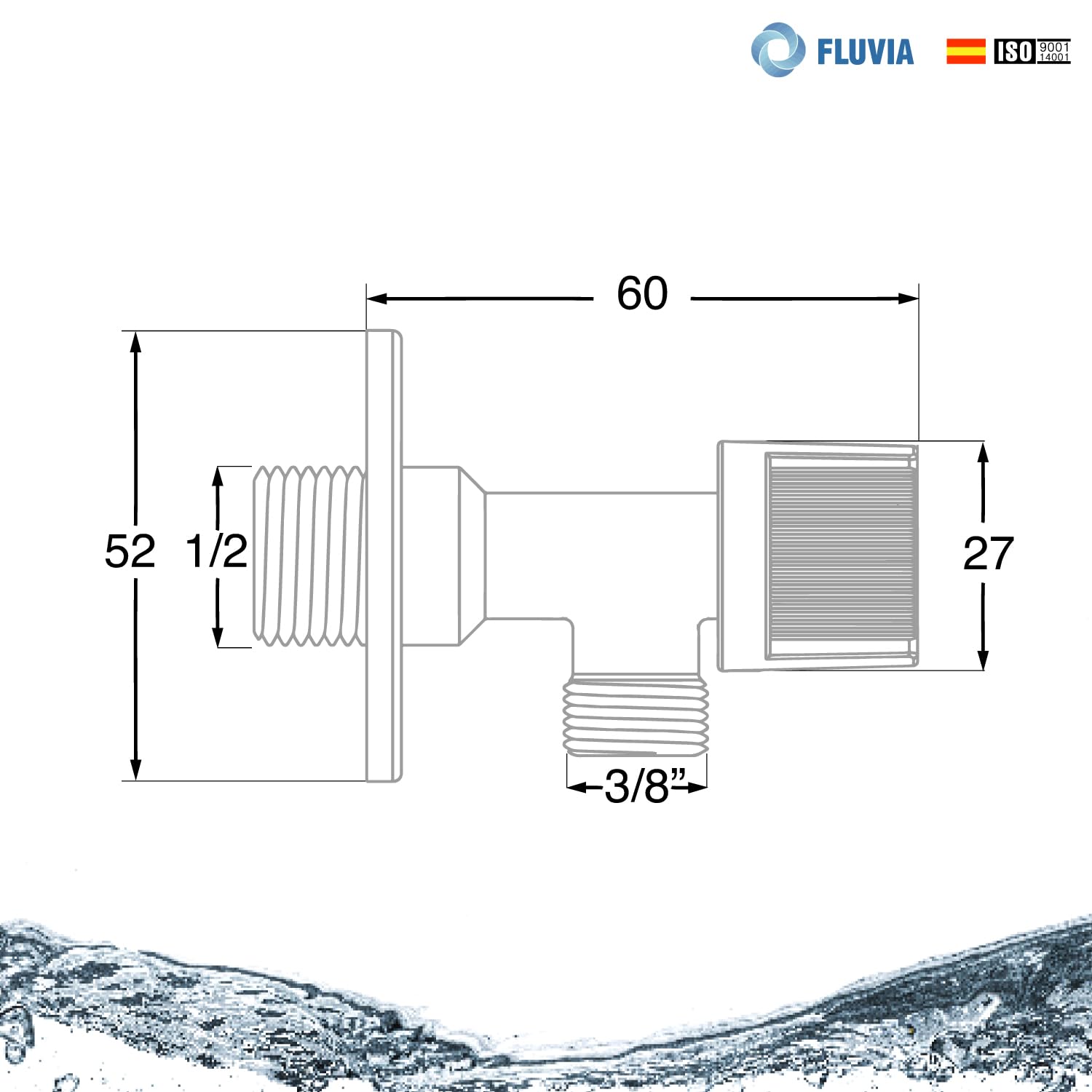 FLUVIA Llave de Paso de Agua 1/2" x 3/8" (Pack 2 Unidades) – Llave de Escuadra de Latón Resistente, Válvula de Ángulo para Baño, Cocina, WC, Uso Doméstico y Profesional — view 3