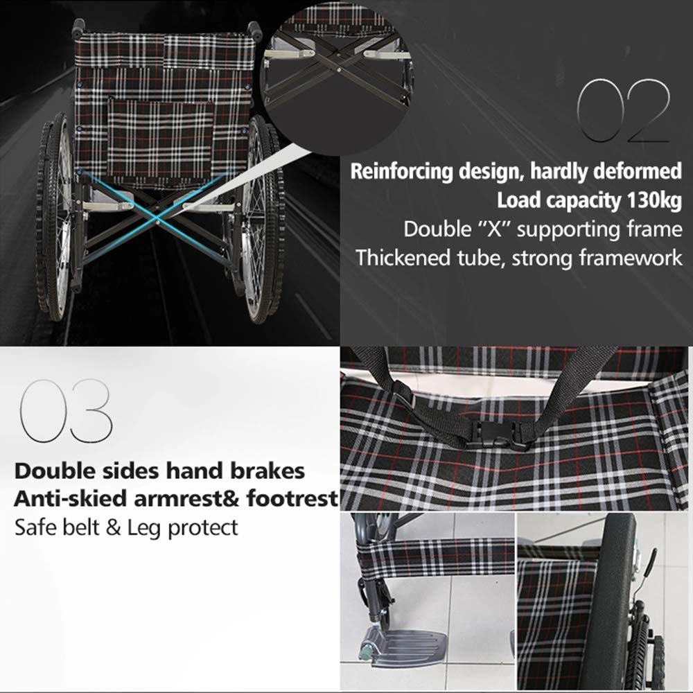 Silla de Ruedas de Aleación de Aluminio,Silla de Ruedas Manual Ligera Plegable Scooter Discapacitados Cuatro Ruedas Peso 13Kg