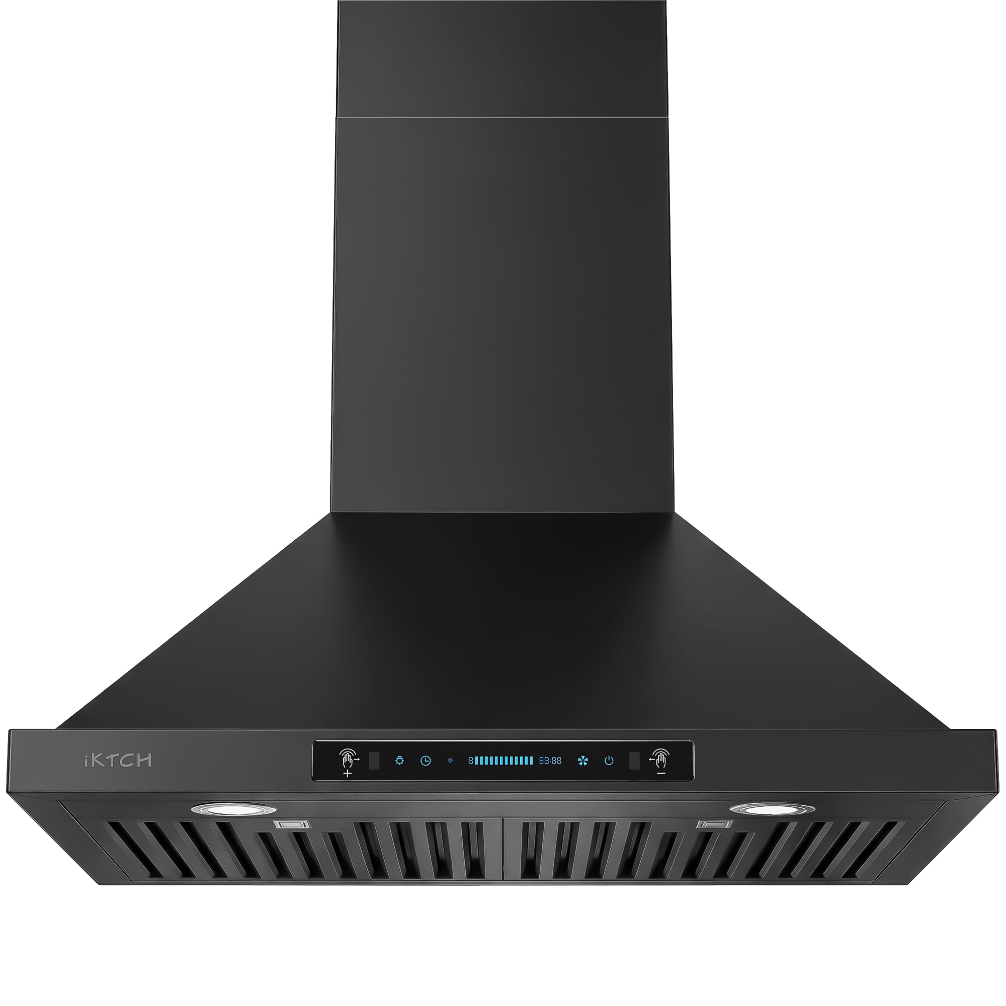 IKTCH 30 inch Black Wall Mount Range Hood, 900 CFM Ducted/Ductless Stainless Steel Vent Hood with Gesture Sensing & Touch Control Switch Panel, 2 Pcs Adjustable Lights