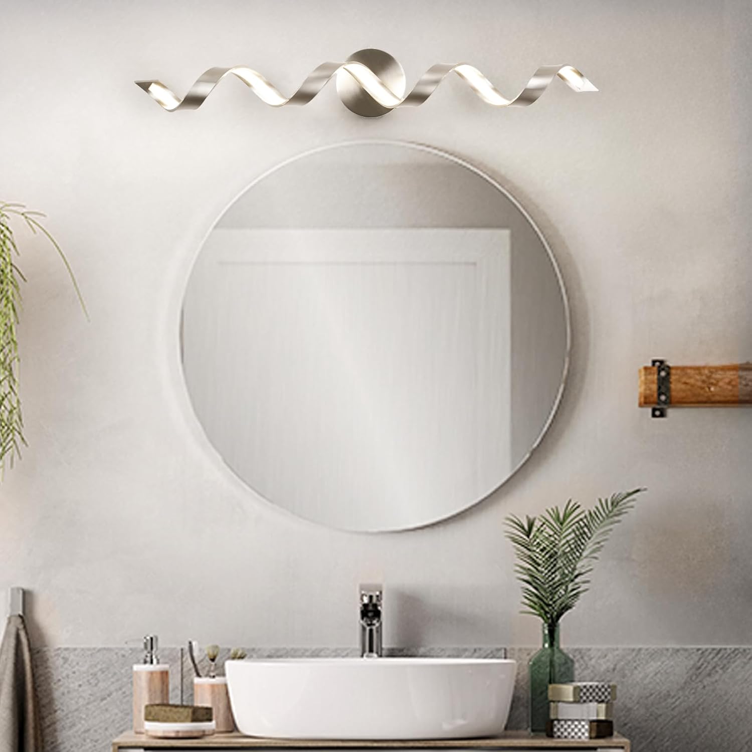 LED Modern Bathroom Vanity Light Fixtures, 31 inch Brushed Nickel Wall Lamp Bedroom 4000K, Spiral Design Wall Sconce for Mirror, Living Room, Bedroom, Hallway 20W