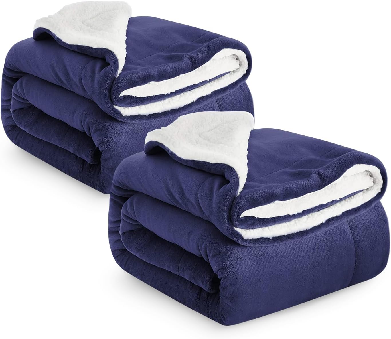 Ir Imperial Rooms Navy Sherpa Fleece Blanket Pack Of 2 Bed Throws Blankets For Sofas Soft Fluffy Thick Blanket Reversible Microfiber Throw (, Queen (200 X 240 Cm))