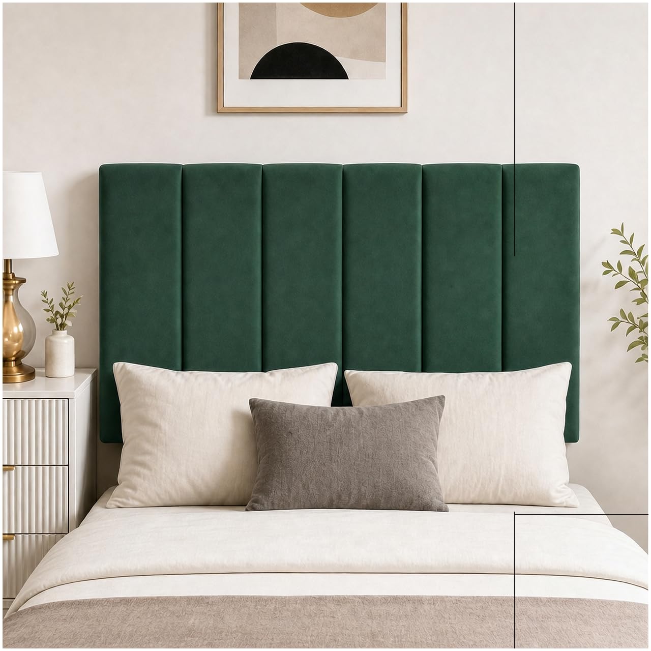 Ariyah Collections Luxury Striped Small Double Headboard | Velvet Bedroom Divan Bed Head Board 4Ft | Adjustable Height Lined Plush 4Ft Headboards For Beds (4Ft Small Double, Green)