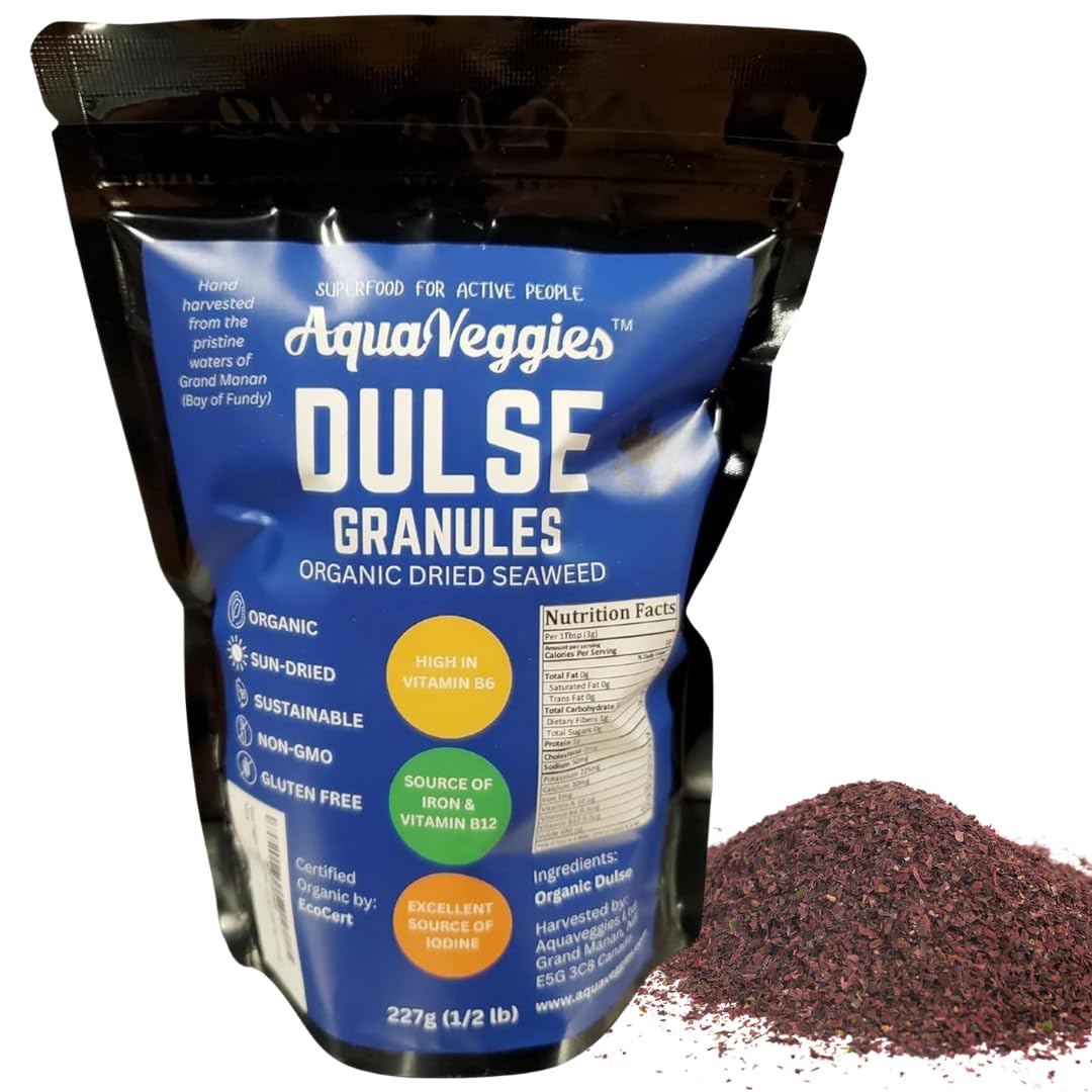 Organic Atlantic Dulse Flakes Granules 227Grams or 1/2 Lbs, Hand-Harvested, Sun-Dried Bay of Fundy