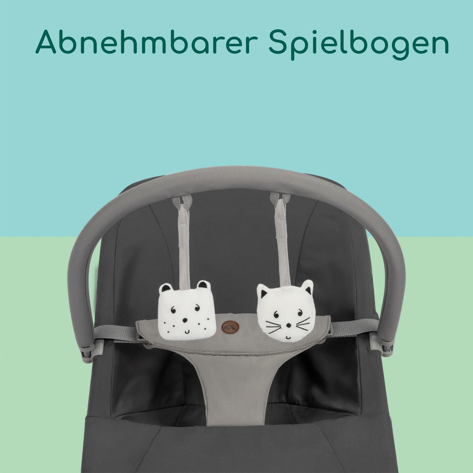 Bebeconfort Aster, Babywippe, 0–2 Jahre, Leichtgewicht (2,7 kg), ultra-kompakt zusammenklappbar, verstellbare Rückenlehne, Polsterkissen, abnehmbarer Spielbogen, 3-Punkt-Gurt, Tinted Graphite