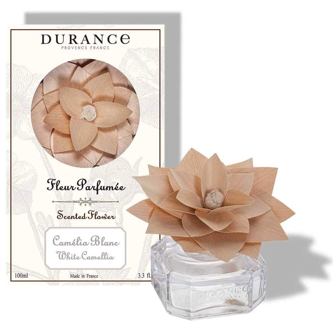Durance Scented Wooden Flower Diffuser 100ml - White Camellia Fragrance – Decorative Perfume Diffuser - Aromatherapy Air Freshener - Room Fragrance