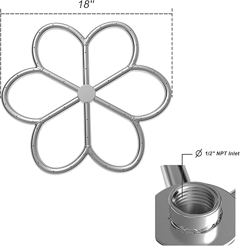 Miniatura 2 de Skyflame Anillo de acero inoxidable de 18 pulgadas con forma de flor para hoguera, gas natural y chimenea de propano, interiorexterior, Max BTU