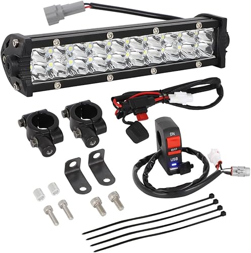 Miniatura 7 de AUTOVIC Barra de luz LED todoterreno, kit universal de barra de luz para faros delanteros de motocross de 60 W con soportes de montaje e interruptor