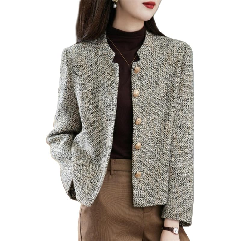 Veste courte en tweed haut de gamme à col montant et coupe cintrée