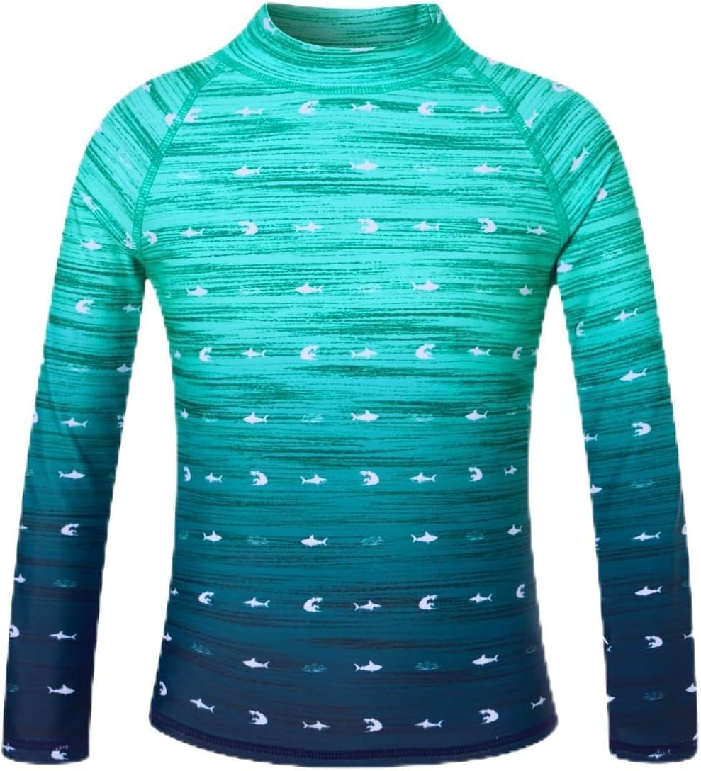 UNIFACO UPF 50+ Little Boys Long Sleeve Rash Guard Swim Shirt Premium Sun Shirt for 1-8 Years