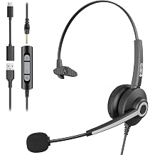 Voistek New USB Headset, 0.1 inch 3.5 mm, Type-C Noise-Canceling Microphone, 3-Way Plug Headset, For Skype, Web Conference, Office, Call Center, Remote Work, Communication Business, Online Learning