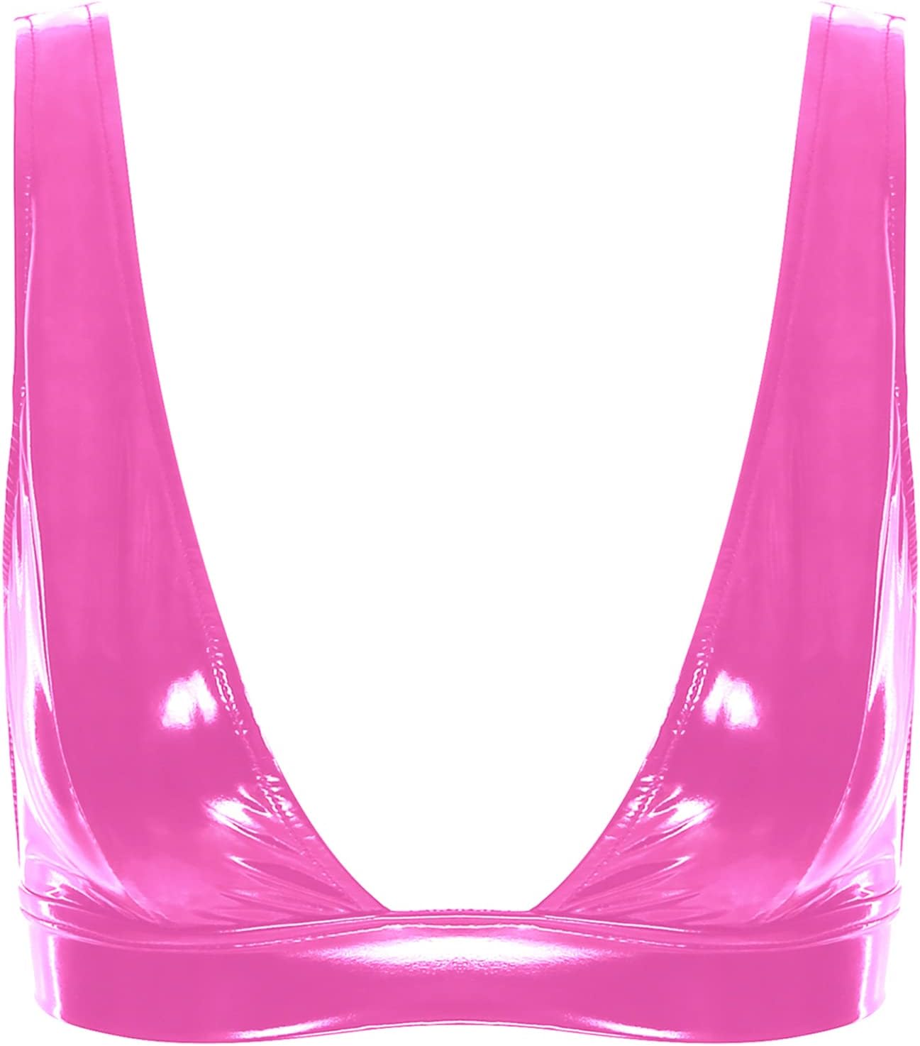 Agoky Women's Unlined Seamless Crop Bra Tops Wetlook PVC Leather Bralette Vest Tops Undershirt
